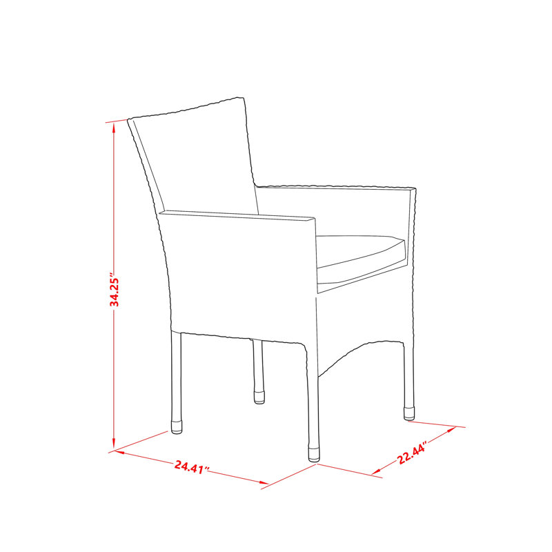 Ensemble de meubles de patio en osier 5 pièces comprenant une table d'extérieur rectangulaire avec plateau en verre et 4 fauteuils de jardin avec coussin