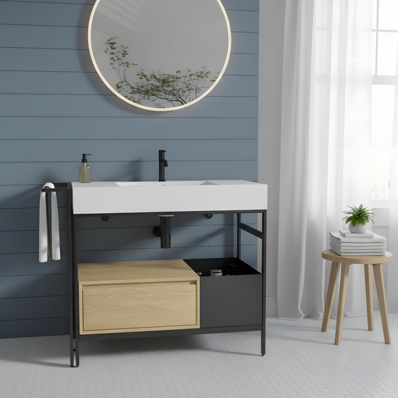 bathroom vanity with metal frame, White