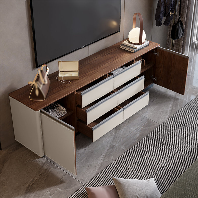 Meuble télé sur pied, 62.99", Beige / bois brun foncé