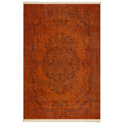 Overdyed Burnt Orange Vintage Traditional Area Rug