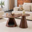 Ensemble de 2 tables basses gigognes, tables d'appoint rondes avec lit-grotte intégré, table de bout moderne pour petits espaces, noyer