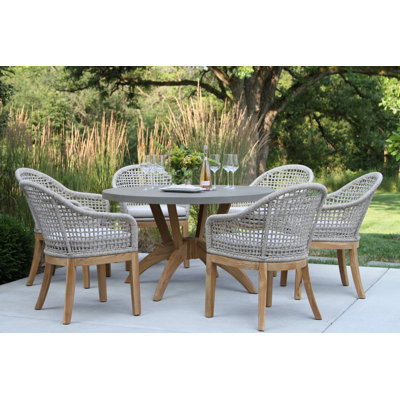 Akiva 6 - Person Teak Patio Dining Set with Round Table , Sunbrella® Cushions Included