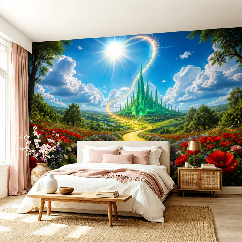 Papier peint adhésif pelez et collez menant à Oz Emerald City Wall Art, auto-adhésif et amovible, 99.6" L x 144" W