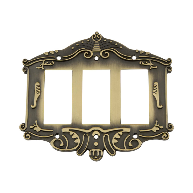 Victorian 3-Gang Rocker Wall Plate, Antique Brass