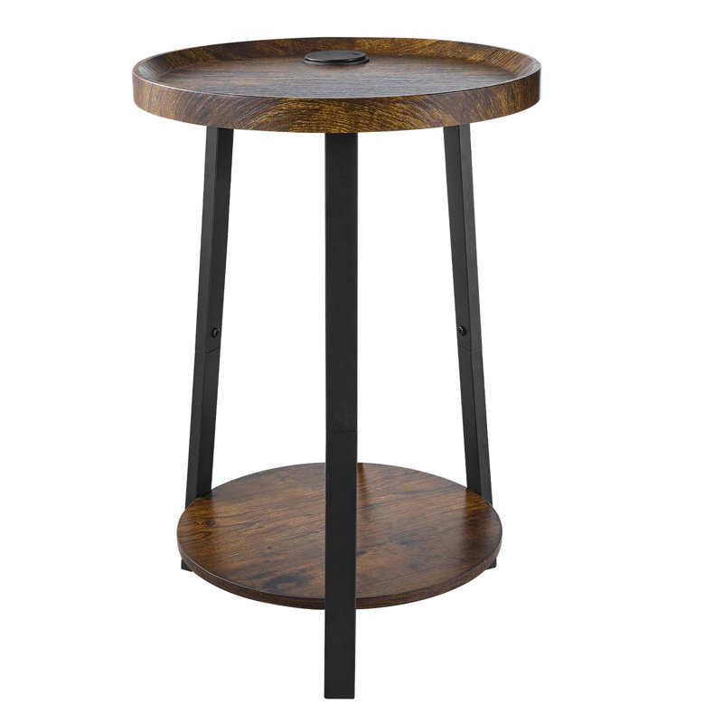 Table d'appoint moderne à 2 niveaux avec chargement USB et rangement ouvert