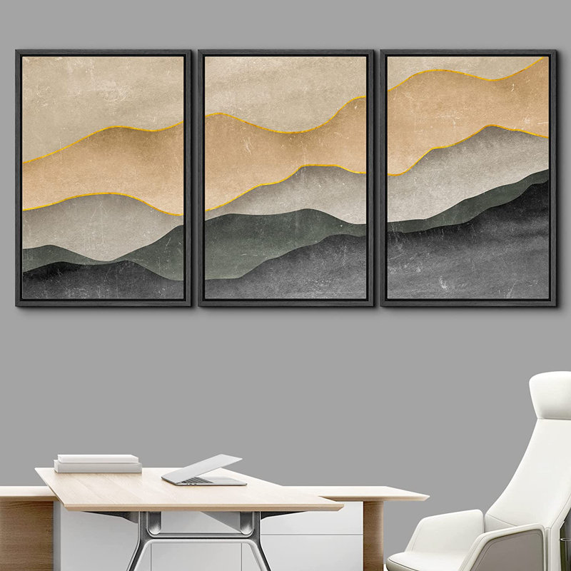 "Abstract Landscape", peinture sur toile flottante 3 pièces, Noir, H 36 po x l 72 po x P 1,5 po