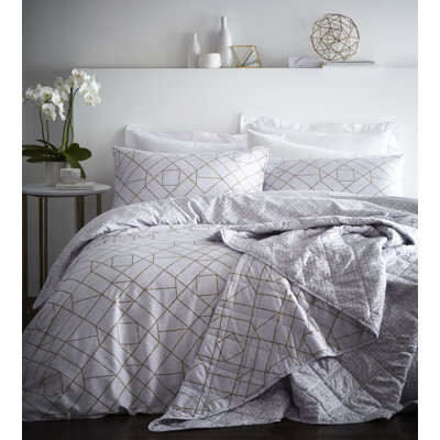 Raeville White Art Deco 100% Cotton 200 TC Reversible Duvet Cover Set