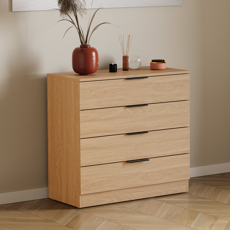 Tanishi 4 Drawer Chest Of Drawers Modern Storage Solution For Bedroom Nursery Home Office Living Room, Pine