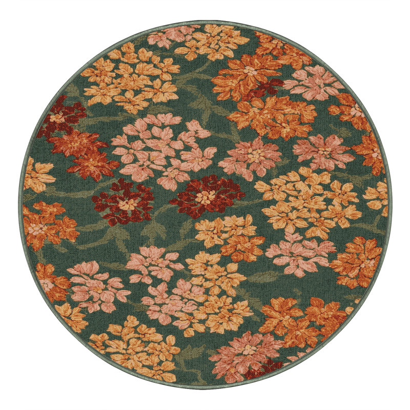 Tapis vert botanique lavable à la machine, Rond 5 pi