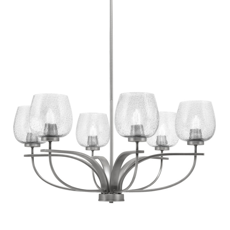 Lustre 6 lumières verticales Unia présenté en finition graphite avec verre fumé de 6 po
