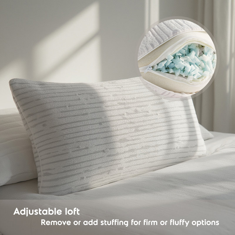 Plush Adjustable Shredded Memory Foam Support Bed Pillow, Queen, 2