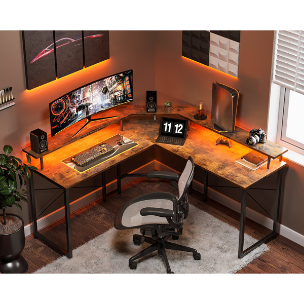 39 in. Carbon Fiber Computer Gaming Desk with Raised Monitor Shelf