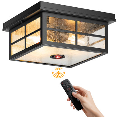 2-Light Motion Sensor Outdoor Flush Mount Light with 5 Modes, Black Modern Outdoor Ceiling Light for Garage, Porch