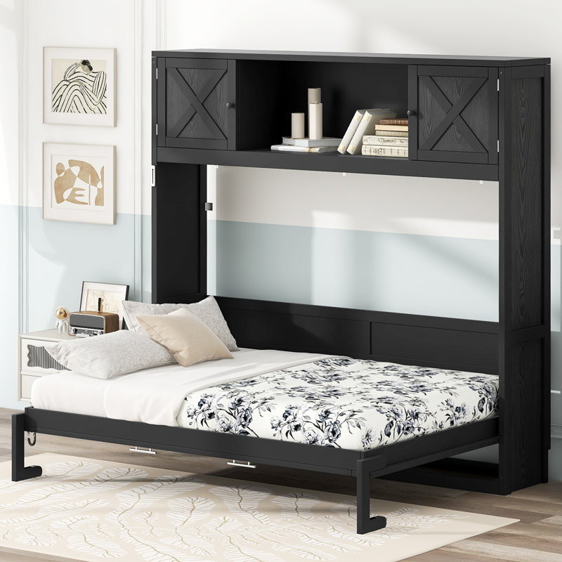 Full Size Murphy Bed With Storage, Black