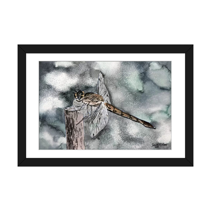 «Dragonfly II» non disponible sur toile, H 16 po x l 24 po x P 1 po, Papier d'art encadré noir, Blanc