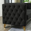 Canapé en velours pour la chambre à coucher: accoudoirs carrés, boutons, pieds en métal, canapé de salon de style moderne noir: velours, confort des pieds-352440289-352440291-352440295