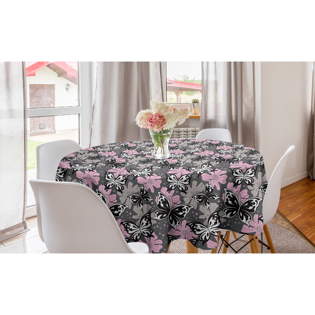 Runde Tischdecke, Romantischer Sommer, Schmetterling, Schwarz Taupe Rosa