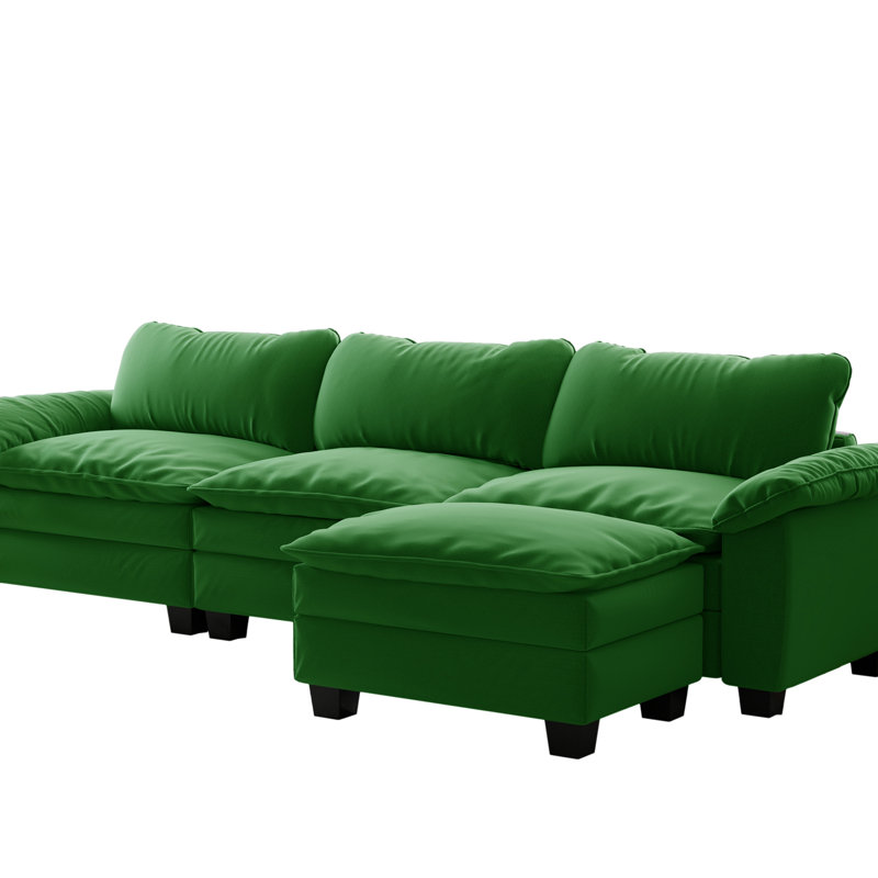 4 - Piece Velvet Sectional, Green Velvet