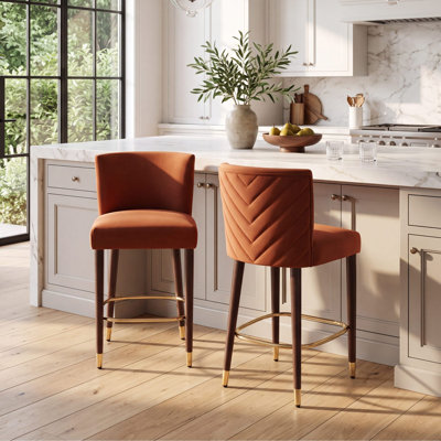 Tabourets de bar 27 po Comfort, siège de cuisine moderne en bois orange