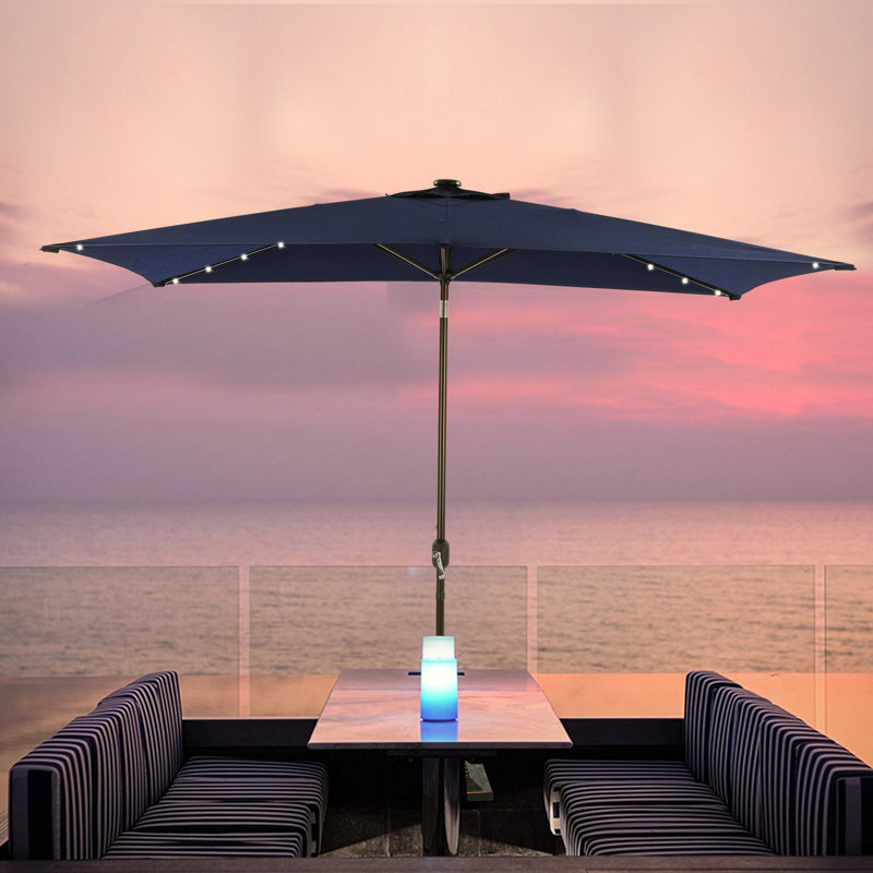 Parasol de marché rectangulaire lumineux 9 pi 10 po x 6 pi 6 po Sikeston, Bleu marine