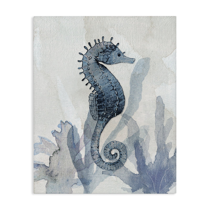 Hippocampe et impressions sur toile, conception par Susan Jill, H 40 po x l 30 po