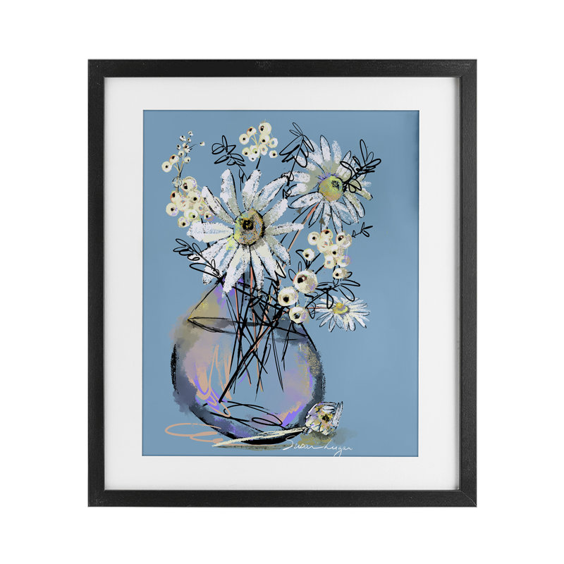 «Snow Berries And Daisies», reproduction sous verre encadrée, conception par Susan Lugar, Cadre noir minuit