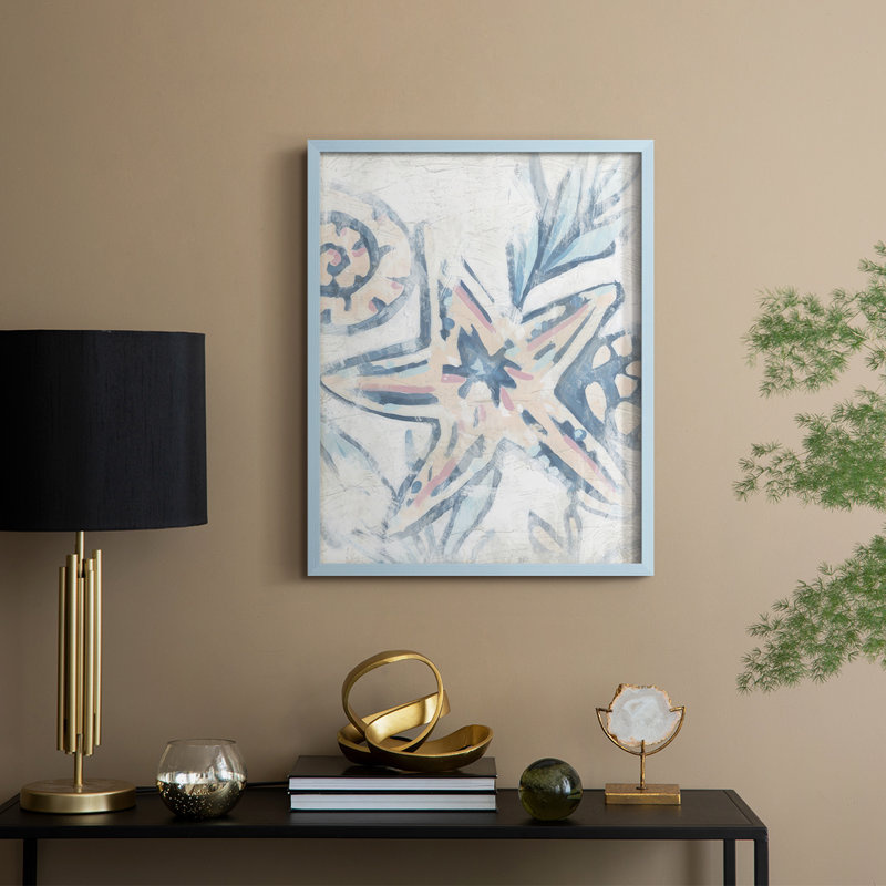 Beach Shell Fresco IV Framed Print - Solid Wood, Blue, 15" H x 12" W