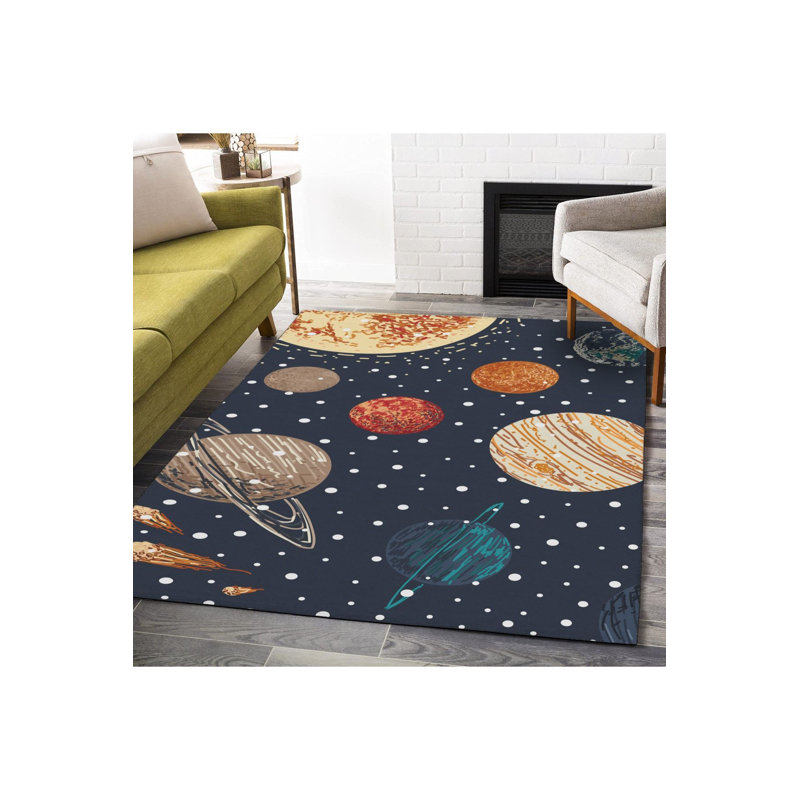 Space Themed Woven Base Rug, Rectangle 3'9.81" x 6'6.74"