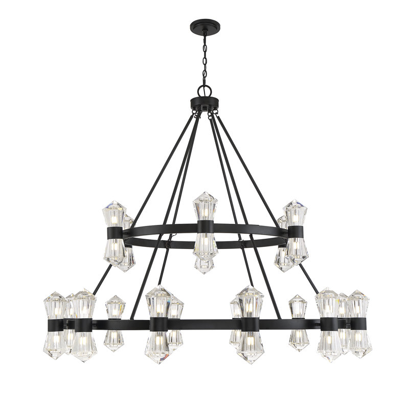 Modern Matte Black 36-Light Crystal Empire Chandelier