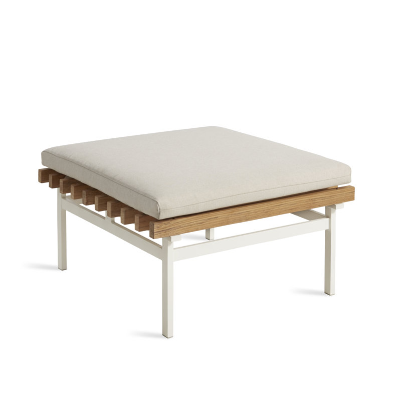 Perch Outdoor Teak Ottoman, White, Sunbrella Oasis