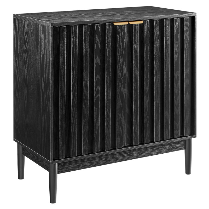 Buffet à portes cannelées 31,5 po Kharri, Noir, noir, noir, noir, Or satiné