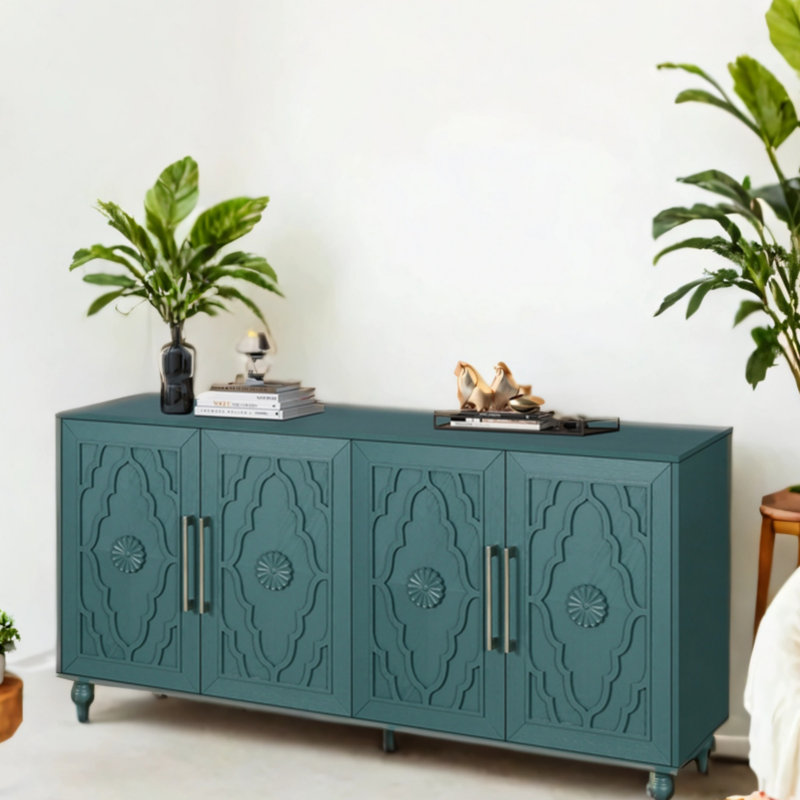 Buffet en bois avec tablettes réglables 4 portes et armoire de rangement Alcove moderne bleu marine