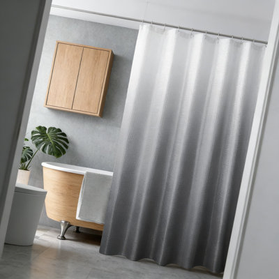 Waffle Weave Textured Shower Curtain Set With Hooks, Water Repellent And Machine Washable Fabric For Bathroom, Ombre Design Creates A Spa-Like Atmosphere
