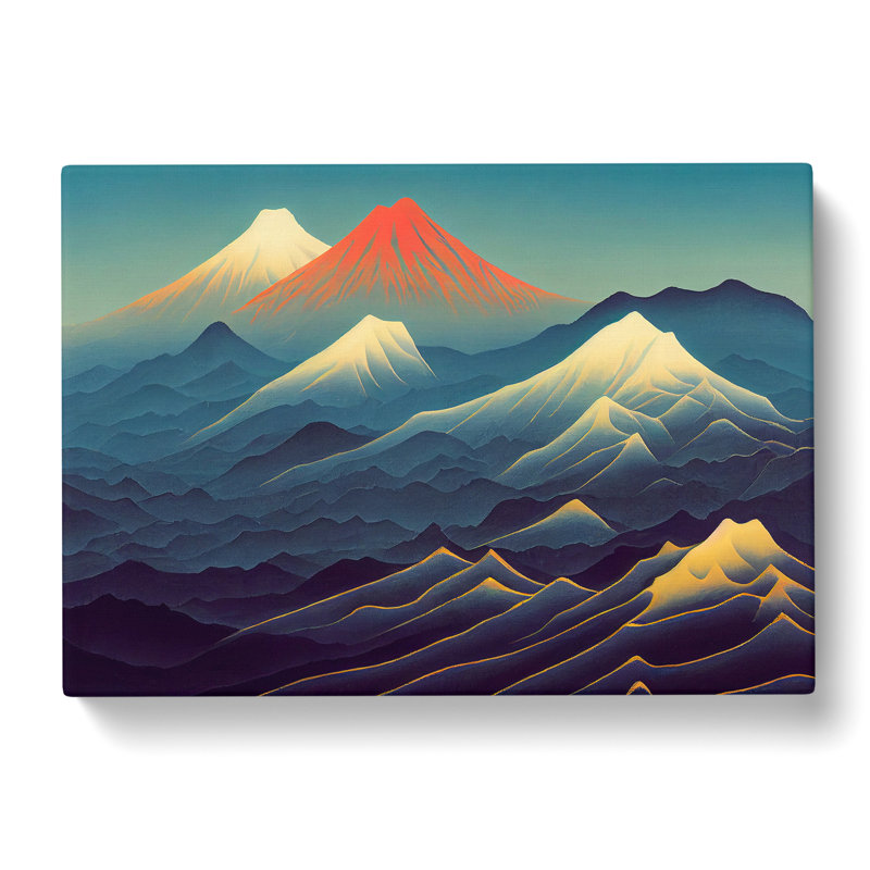 Alert Japanese Mountains - Wrapped Canvas Painting, 35cm H x 50cm W x 3cm D