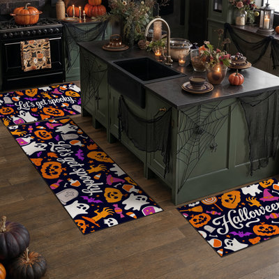 SpookNest Halloween Kitchen Rugs and Mats with Non-Slip for the Kitchen/Entryway/Laundry Room (Set of 2)
