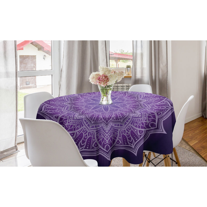 Ambesonne Purple Mandala Round Tablecloth, Hand-Drawn Doodle Lace Mandala With Floral Motifs, Circle Table Cloth Cover For Dining Room Kitchen Decoration, 60", Dark Purple Pale Mauve