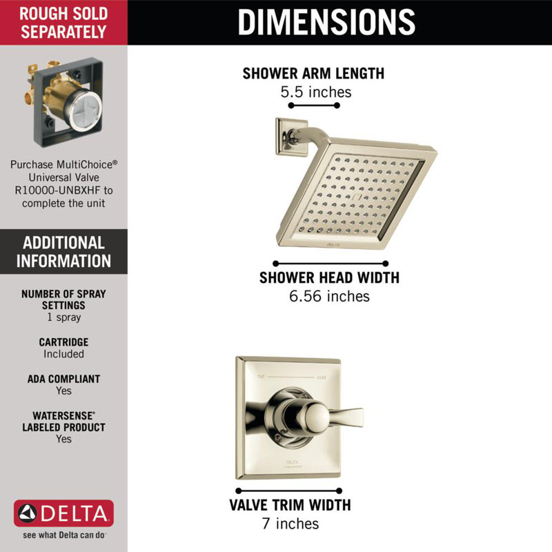Dryden 14 Series Single-Function Shower Faucet Set, Shower Valve Trim Kit, Brilliance Polished Nickel