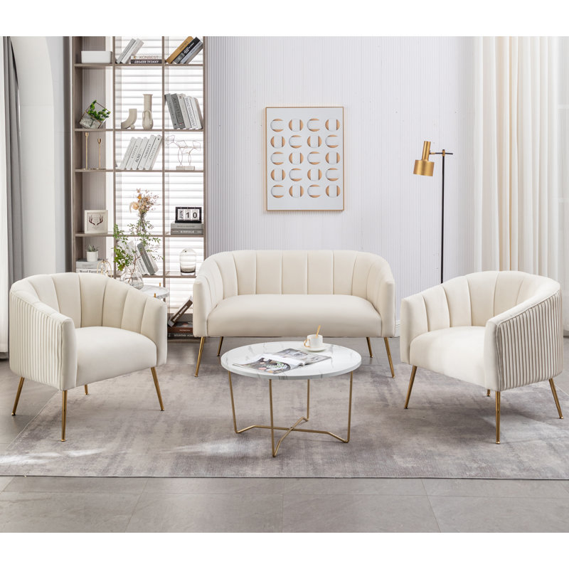Ensemble de salon 3 pièces Mariantonietta, Velours beige