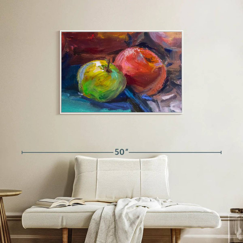 Nature morte aux pommes, 37 po x 25 po, Cadre flottant blanc