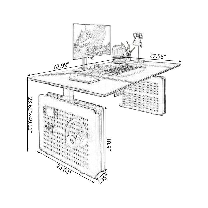 Bureaux noirs rectangulaires réglables en bois massif, H 23,62 po x l 62,99 po x P 27,56 po