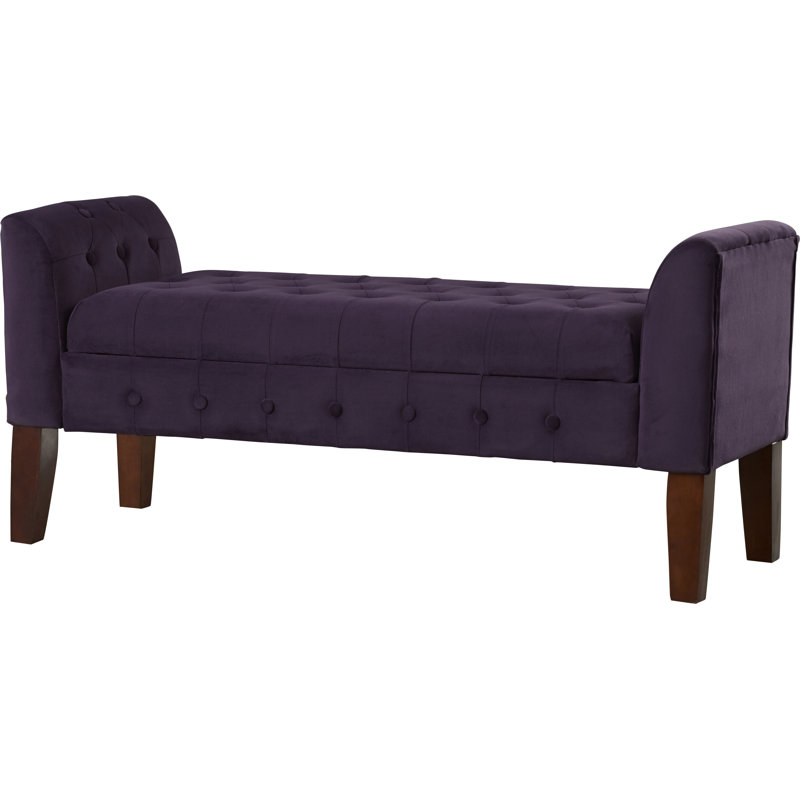 Banc de rangement à couvercle rabattable rembourré, Velours mauve