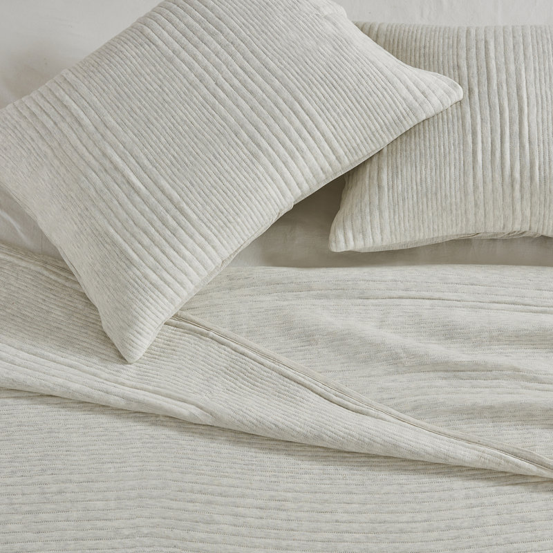 Heathered Oatmeal Twin Cotton Blend Jersey Knit Quilt Set