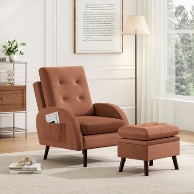 Upholstered Accent Chair And Ottoman, With 6 Level Adjustable Backrest