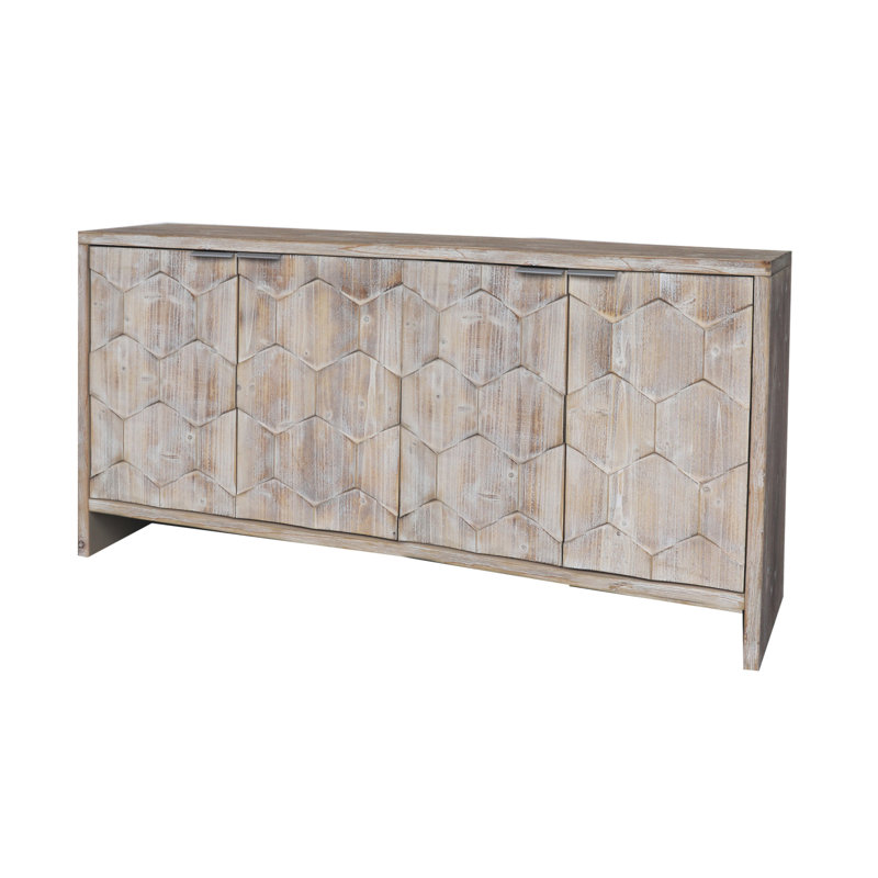 Armoire de rangement de style campagnard à 4 portes 59,85 po Accent, Bois naturel délavé