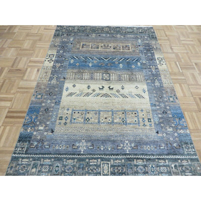 Tapis bleu Gabbeh Peshawar 4 pi 1 po x 5 pi 10 po DCA4A7993EAE43E3A6BC1AAA9F5A0E30