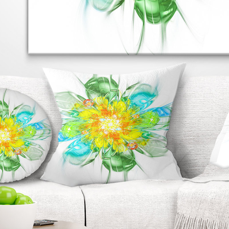 Coussin imprimé floral jaune et bleu, 18 po x 18 po, Coussin décoratif