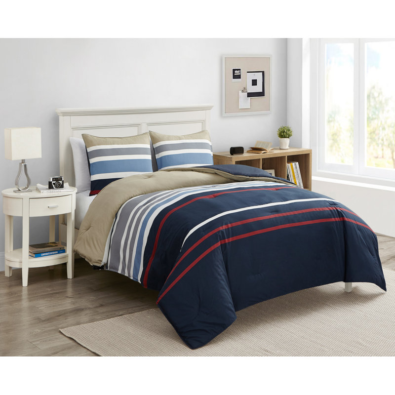 Ensemble d'édredon réversible en coton bleu marine Bradford de Nautica, Édredon simple + 1 taie décorative simple
