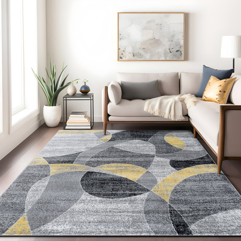 Rambo Contemporary Distressed Circle Area Rug, Rectangle 8' x 10'