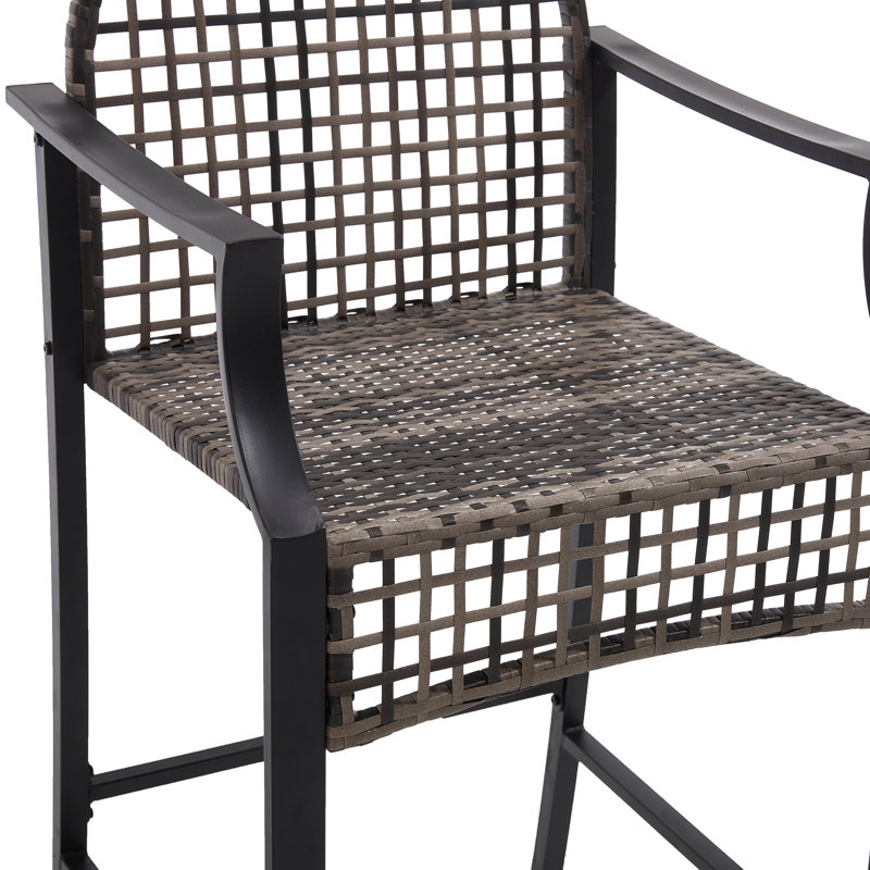 3 - Piece Outdoor Dining Set With Cushions, Patio Pe Wicker Bar Stool And Bistro Bar Table With Metal Frame, Farmhouse Conversation Set For Porch/Yard/Poolside/Cafe