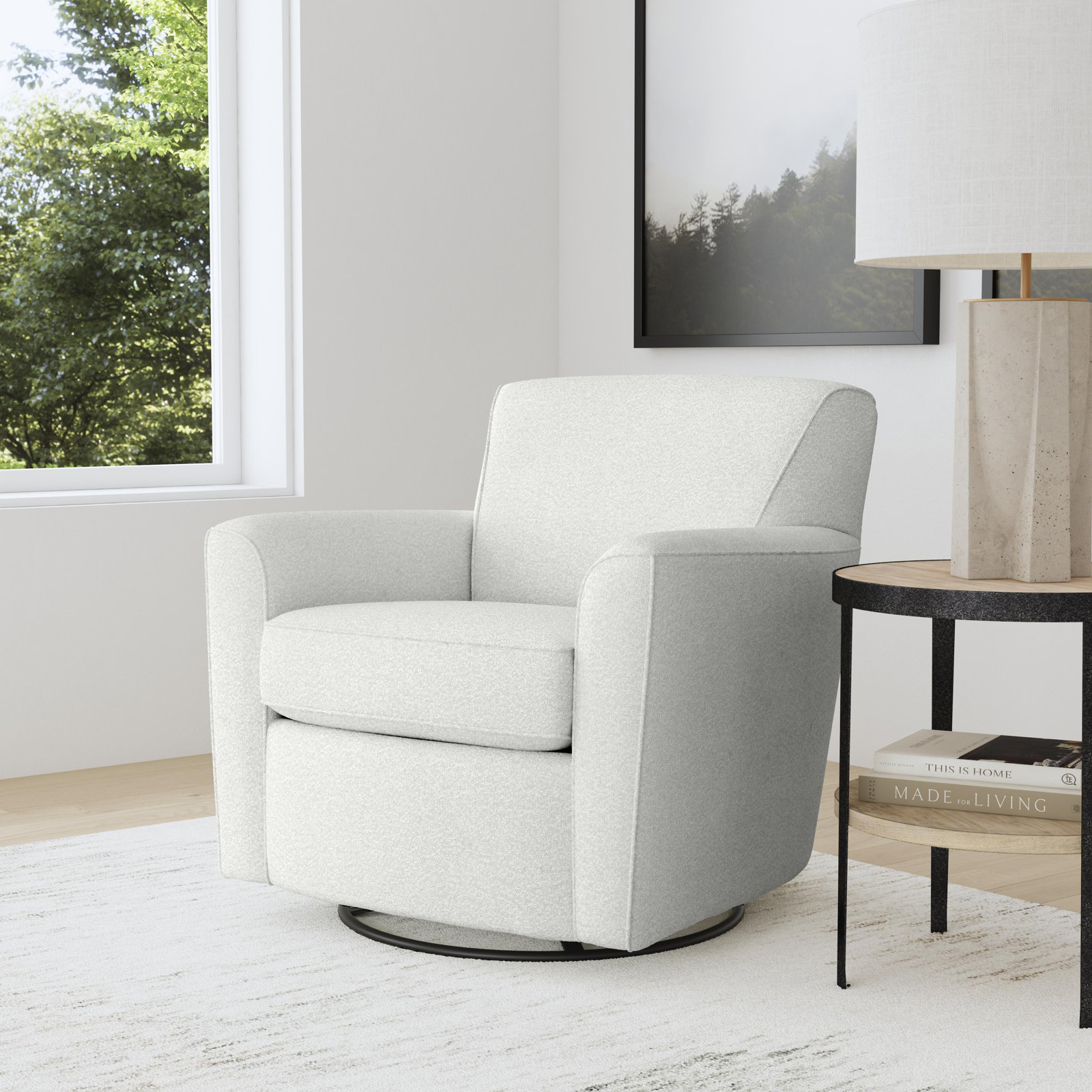Monarch Swivel Armchair, Snow Performance Boucle
